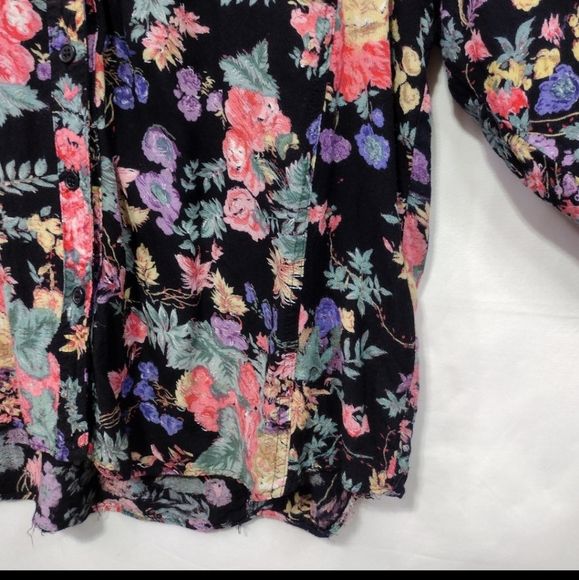 Vintage Whistles Floral Button Shirt Womens 40 Black Multicolor Retro Boho 90s - Picture 4 of 8